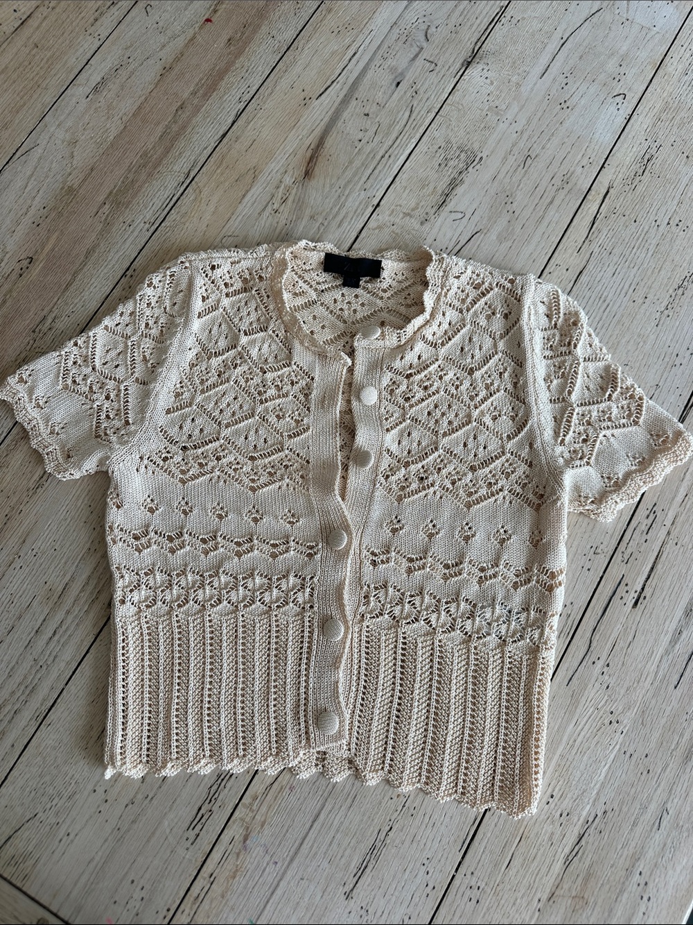 Zara Cream Crochet Knit Short Sleeve Cardigan